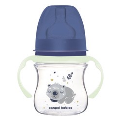 Canpol Babies Easy Start, Sleepy Koala, butelka szeroka antykolkowa ze świecącymi uchwytami, niebieska, 120 ml, 1 szt.