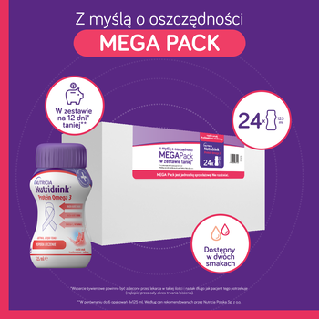 Nutridrink Protein Omega 3, zestaw MEGA Pack o smaku truskawkowo-malinowym (6 x 4) x 125 ml