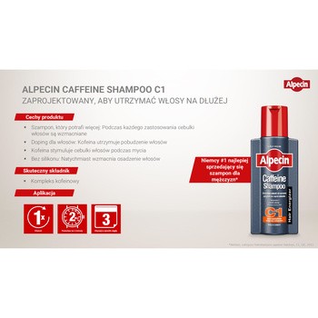 Alpecin Caffeine Shampoo C1, szampon kofeinowy stymulujący wzrost włosów, 250 ml