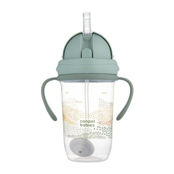 Canpol Babies, Kubek niekapek z rurką i odważnikiem 270 ml, Mountains, zielony, 1 szt.
