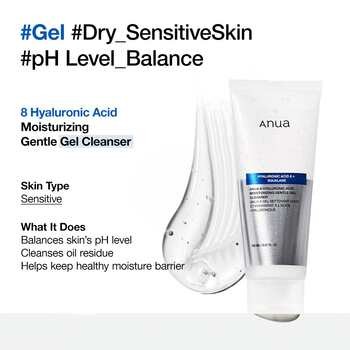 Anua 8 Hyaluronic Acid Moisturizing Gentle Gel Cleanser, nawilżający żel oczyszczający, 150 ml