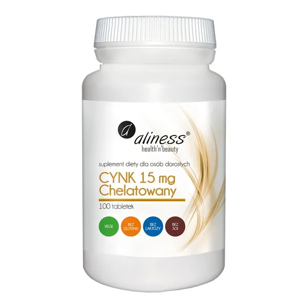 Cynk Chelatowany 15 mg 100 tabletek [Aliness] - Aliness Health'N'Beauty