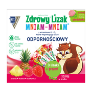 Zdrowy Lizak MniamMniam, smak anansowy, 1 szt. + smak malinowy, 1 szt. + smak truskawkowy, 1 szt. + niespodzianka w postaci słodkiego pierścionka https://azcdn.doz.pl/image/d/product/da60478c-scale-180x180.png