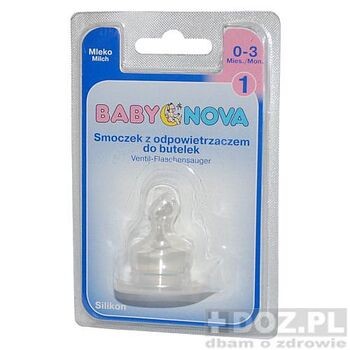 Baby Nova, silikonowy smoczek do butelek, anatomiczny, rozmiar 1, mleko, 1 szt