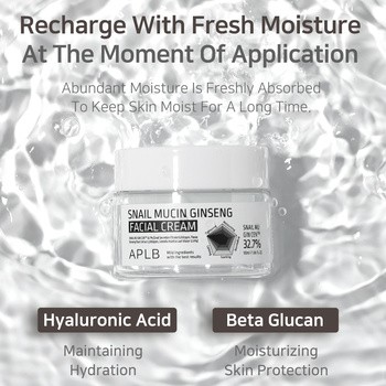 APLB Snail Mucin Ginseng Facial Cream, krem regenerujący do twarzy ze śluzem ślimaka i żeń-szeniem, 55 ml