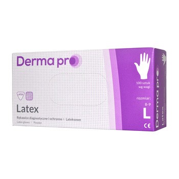 Derma Pro, rękawice diagnostyczne, lateksowe, niejałowe, pudrowe, rozmiar L, 100 szt.