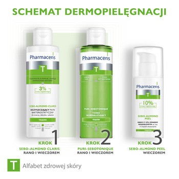 Pharmaceris T Sebo-Almond Peel 10%, krem z 10% kwasem migdałowym, na noc, II stopień złuszczania, 50 ml