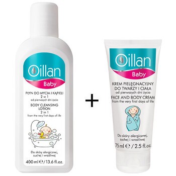 Zestaw Promocyjny Oillan Baby, płyn do mycia i kąpieli, 400 ml + krem pielęgnacyjny, 75 ml (drugi produkt 50% TANIEJ)