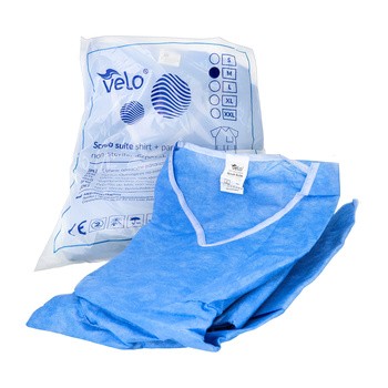 Velo jednorazowe Ubranie zabiegowe bluza + spodnie niebieskie / rozmiar M Jednorazowy komplet medyczny z wielowarstwowej włókniny SMS bluza + spodnie wyrób medyczny klasa I