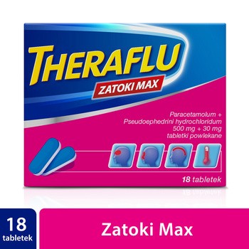 Theraflu Zatoki Max, 500 mg+30 mg, tabletki powlekane, 18 szt.