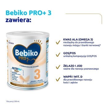 Zestaw 2x Bebiko PRO+ 3, odżywcza formuła na bazie mleka dla dzieci powyżej 1. roku życia, 700 g