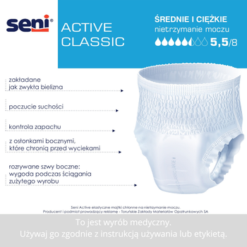 Seni Active Classic, majtki chłonne, extra large, 10 szt