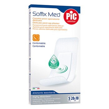 PiC Soffix Med, plaster pooperacyjny z antybakteryjnym opatrunkiem, 20 x 10 cm, 5 szt.