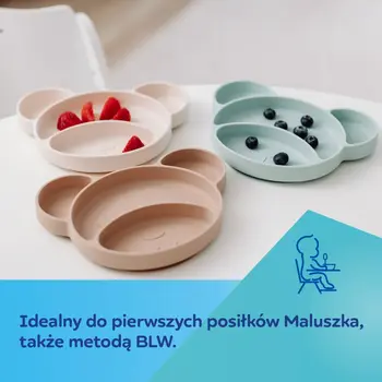 Canpol Babies, silikonowy trójdzielny talerzyk z przyssawką, Miś, kremowy, 1 szt.