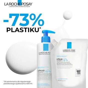 La Roche-Posay Lipikar Syndet AP+, krem myjący uzupełniający poziom lipidów, przeciw podrażnieniom skóry, refill, 400 ml
