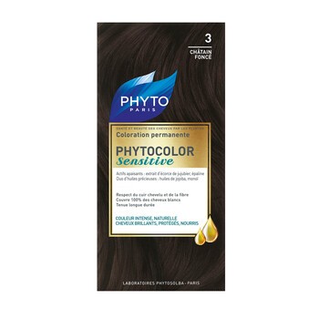 Phyto Color Sensitive, farba do włosów, 3 ciemny brąz, skóra wrażliwa, 1 opakowanie