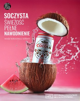 Diet-Food, Cocosa, Woda kokosowa niegazowana z sokiem z arbuza, 330 ml