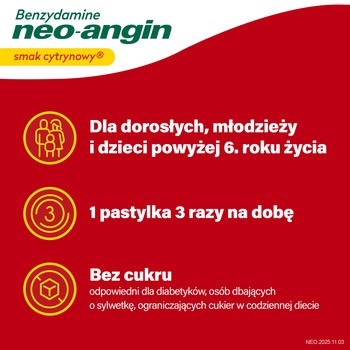 Benzydamine neo-angin smak cytrynowy, 3mg, pastylki twarde, 20 szt.