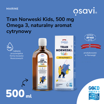 Osavi Tran norweski Kids 500 mg Omega 3, cytrynowy, 500 ml