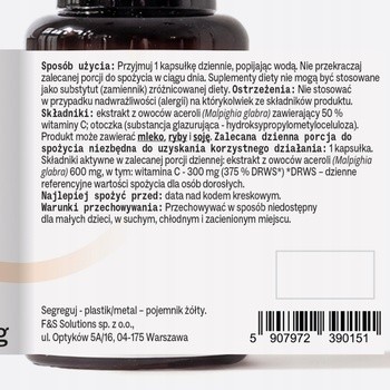 Sundose Witamina C z ekstraktu z aceroli, kapsułki twarde, 60 szt.