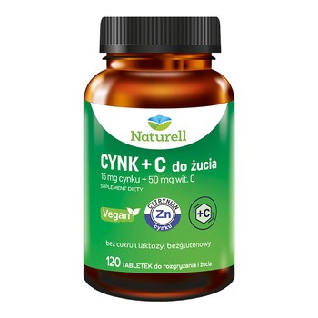 Naturell Cynk+C, tabletki do rozgryzania i żucia, 120 szt.