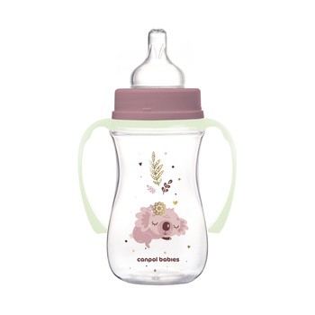 Canpol Babies Easy Start, Sleepy Koala, butelka szeroka antykolkowa ze świecącymi uchwytami, różowa, 240 ml, 1 szt.