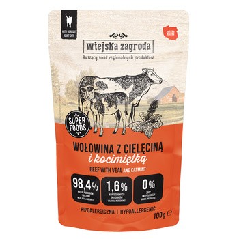 Wiejska Zagroda Wołowina z cielęciną i kocimiętką, mokra karma dla kota, 100 g