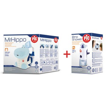 Zestaw Promocyjny Artsana, inhalator tłokowy Mr Hippo + stożek / irygator Rino Shower GRATIS