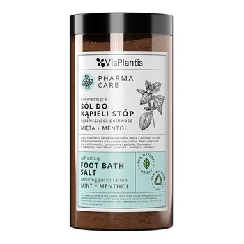 Vis Plantis Pharma Care, odświeżająca sól do kąpieli stóp, ograniczająca potliwość, mięta + mentol, 560 g