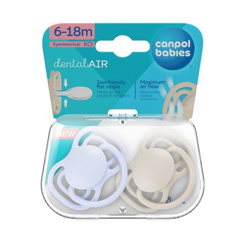 Canpol Babies, smoczek silikonowy DentalAir 6-18 m symetryczny, niebieski, 2 szt.