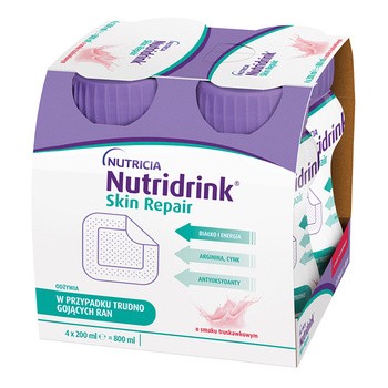 Nutridrink Skin Repair, smak truskawkowy, płyn, 4 x 200 ml