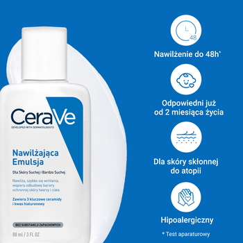 CeraVe, nawilżająca emulsja do ciała dla skóry suchej i bardzo suchej, 88 ml