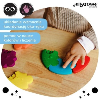 Jellystone Designs, silikonowe puzzle sensoryczne dla niemowlaka, tęczowe kółko, 6 szt.