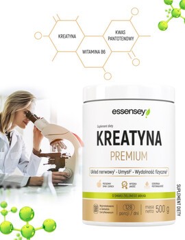 Essensey Kreatyna Premium, proszek, smak zielonego jabłka, 500 g