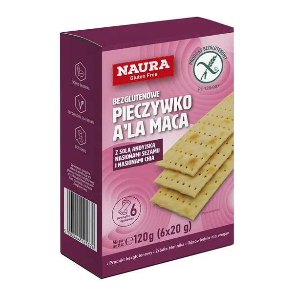 Pieczywko a'la maca bezglutenowe z solą andyjską, nasionami sezamu i nasionami chia 120g [Naura] - Naura
