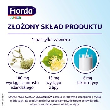Fiorda Junior, pastylki do ssania o smaku malinowym, 15 szt.