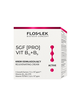 Flos-Lek Active, krem odmładzający do twarzy 5GF VIT B12+B9, 50 ml