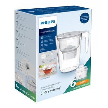 Philips, dzbanek filtrujący, biały + 6 filtrów, model AWP2933WHT6/58, 1 szt.