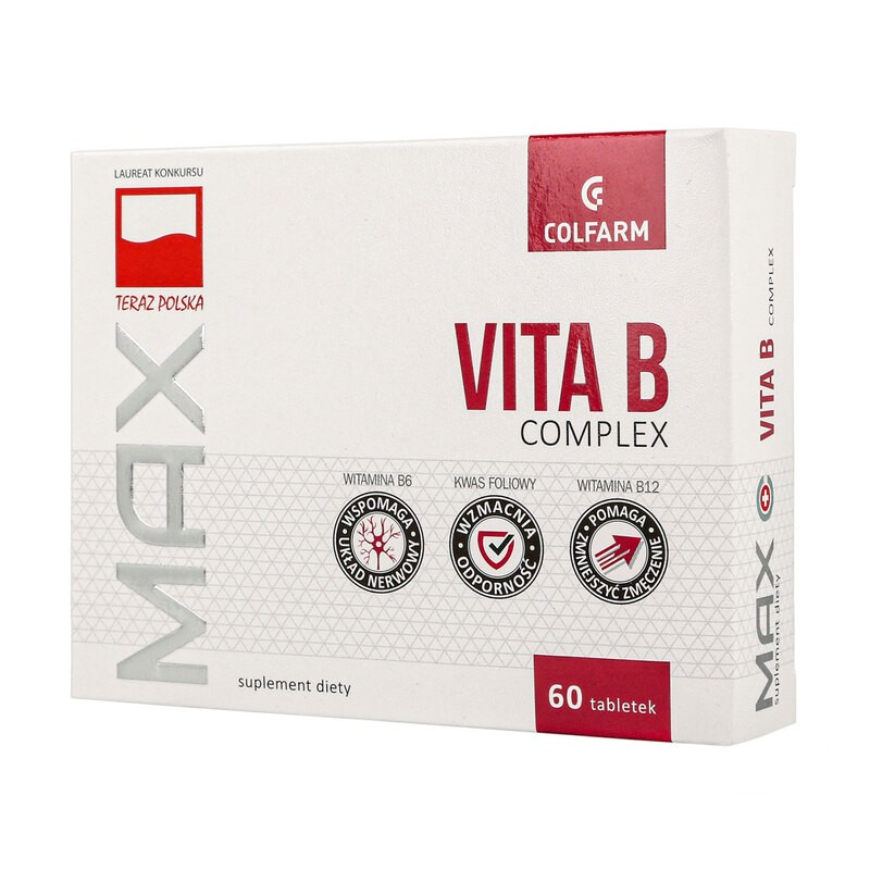 Max Vitaminum B Complex, Tabletki, 60 Szt. (50 Szt.+10 Szt.), Colfarm