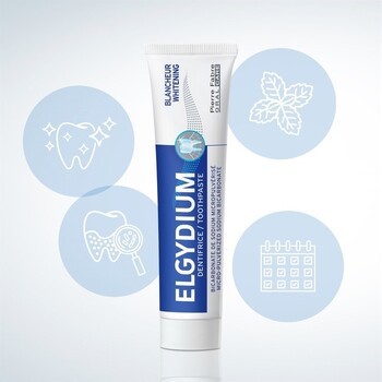 Zestaw Elgydium Whitening, pasta do zębów, wybielająca, 75 ml + Elgydium Brilliance & Care, pasta do zębów przeciw przebarwieniom, 30 ml