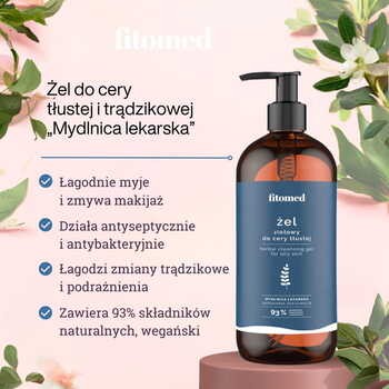 Fitomed Mydlnica lekarska, żel ziołowy do mycia twarzy do cery tłustej, 500 g