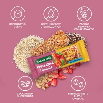 Bakalland, Truskawka i Quinoa, baton zbożowy bez dodatku cukru, 30 g