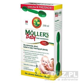 Moller`s Baby Tran Norweski, aromat cytrynowy, 250 ml + łyżeczka gratis!