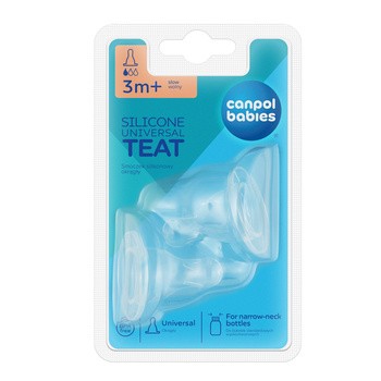 Canpol, silikonowy smoczek na butelkę, okrągły, wolny, 3-6 miesięcy, 2 szt.
