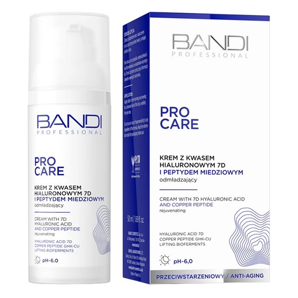Bandi Professional Bandi Pro Care, krem z kwasem hialuronowym 7D i peptydem miedziowym, 50 ml — Inhaltsstoffe und Bewertung
