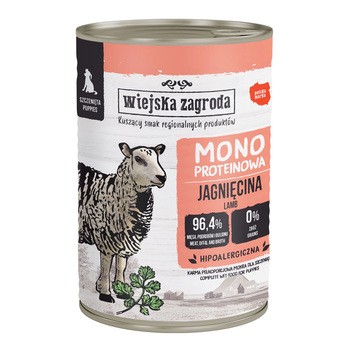 Wiejska Zagroda Monoproteinowa Jagnięcina, mokra karma dla szczeniąt, 400 g