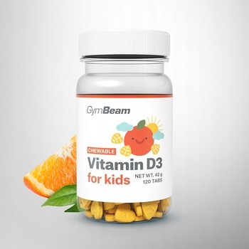 GymBeam Witamina D3 do ssania dla dzieci, tabletki, smak pomarańczowy, 120 szt.
