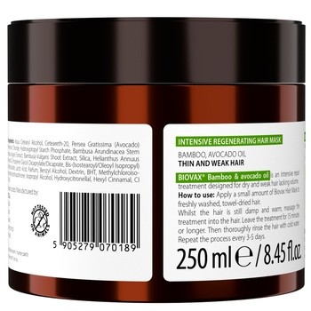 Biovax Bambus & Olej Avocado, intensywnie regenerująca maseczka do włosów, 250 ml