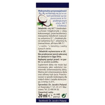 Dr Jacob's Medical, Witamina D3K2 Forte, krople, 20 ml