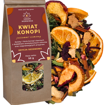 Green Mornings, Kwiat Konopi, jesienno-zimowy, herbata z konopi siewnych z przyprawami, 50 g